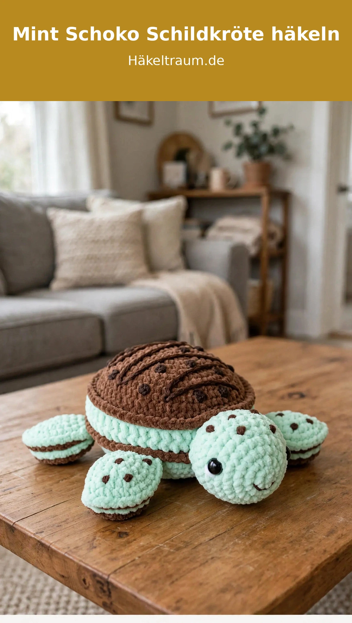 Gehäkelte Mint-Schoko-Schildkröte