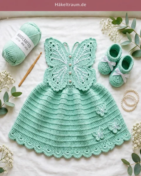 Mintgarten Schmetterling Babykleid häkeln – kostenlose Anleitung