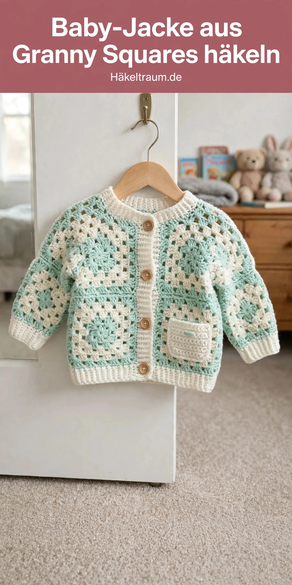 Mintgrüne Baby-Jacke aus Granny Squares