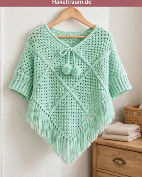 Mintgrüner Baby-Poncho – Kostenlose Häkelanleitung