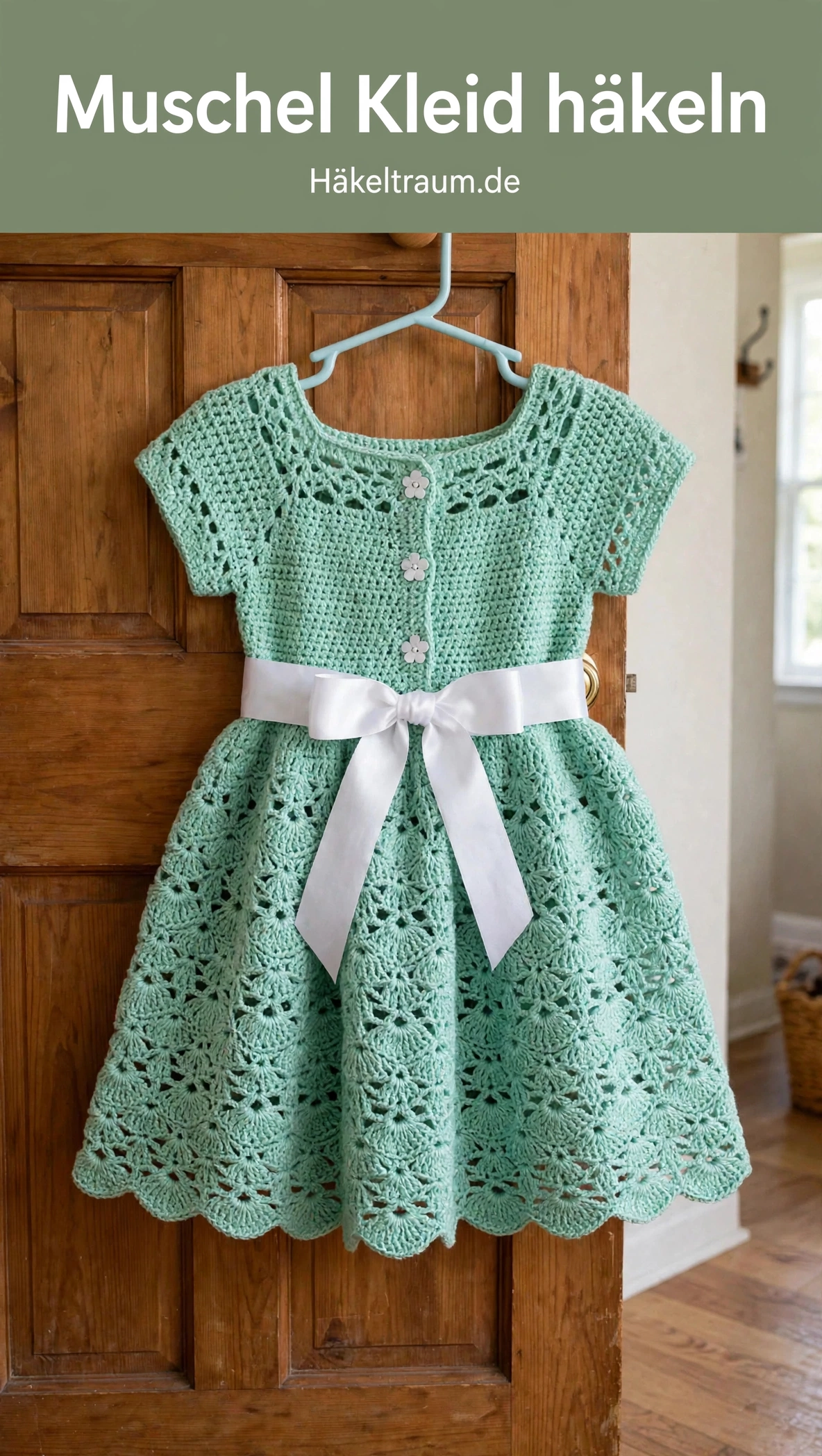 Mintgrünes Muschelmuster-Mädchenkleid