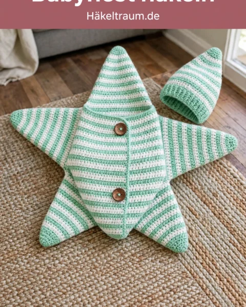Mintgrünes Seestern-Babynest häkeln – Anleitung