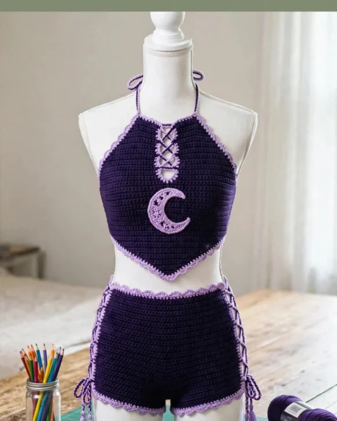 Mitternachtslila Boho-Set häkeln – Kostenlose Anleitung