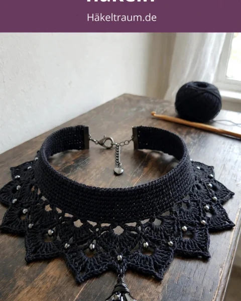 Mitternachtsschwarzer Gothic-Spitzen-Choker – Kostenlose Häkelanleitung