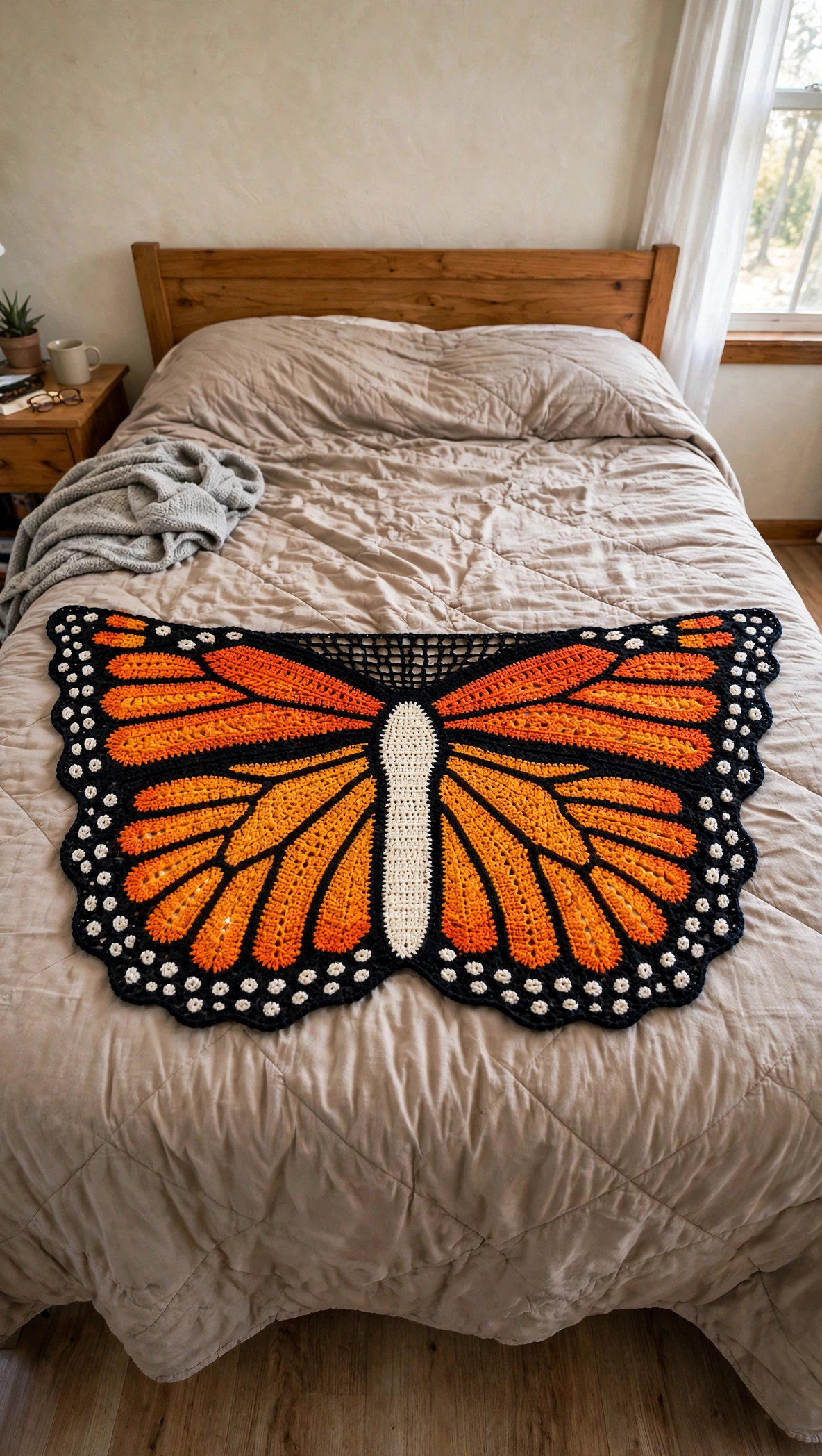 Monarch-Schmetterlings-Shawl flach ausgebreitet