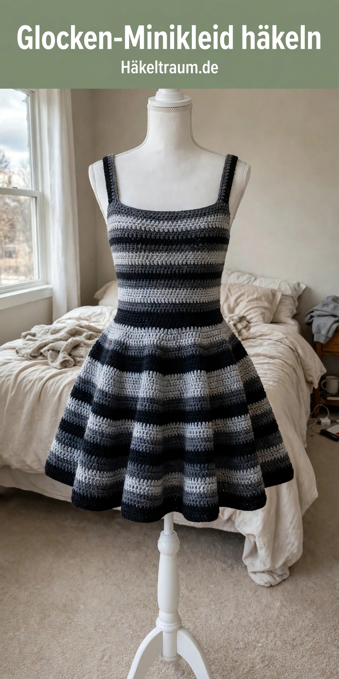 Monochrom schwarzes Glocken-Minikleid