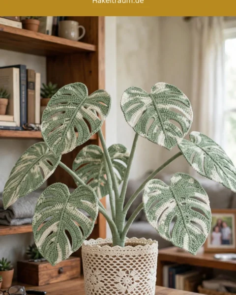 Weiße und Salbei Minimale Monstera Häkelpflanze – Kostenlose Anleitung
