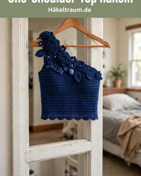 Navyblaues elegantes One-Shoulder-Top häkeln: Abendtop