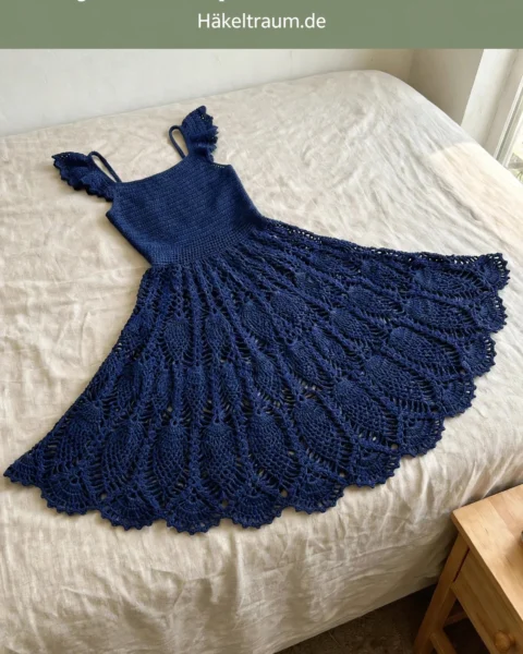 Navyblaues elegantes Spitzen-Kleid – Kostenlose Häkelanleitung