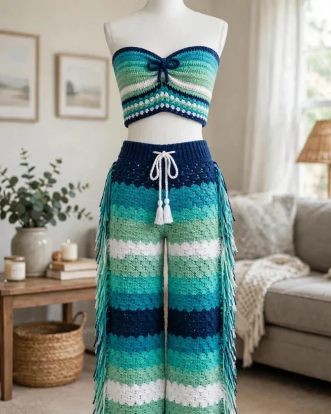Ocean-Wave Häkelset: Crop-Top & Fransen-Hose – Kostenlose Häkelanleitung