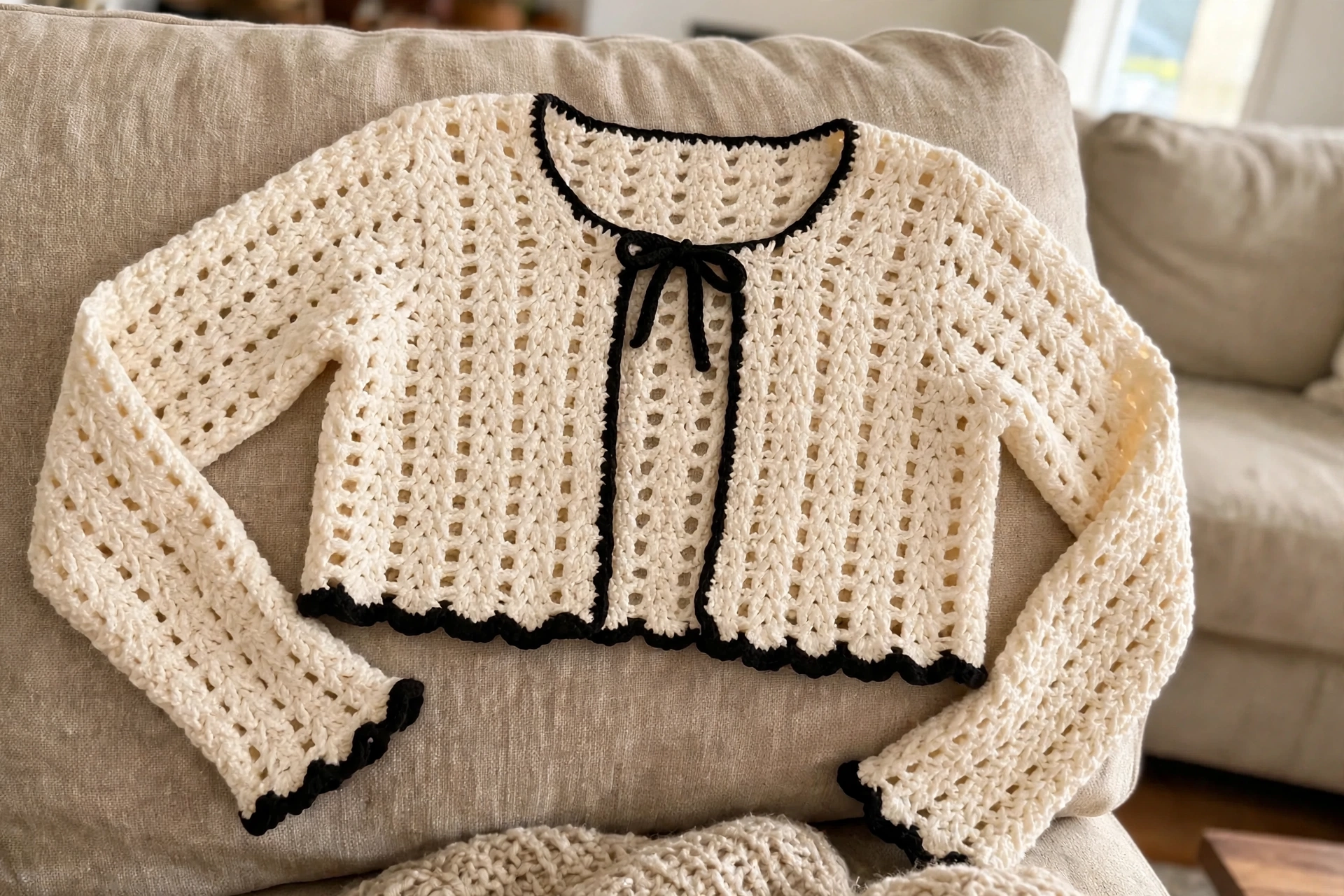 Old Money Cardigan schwarze Kante Detail