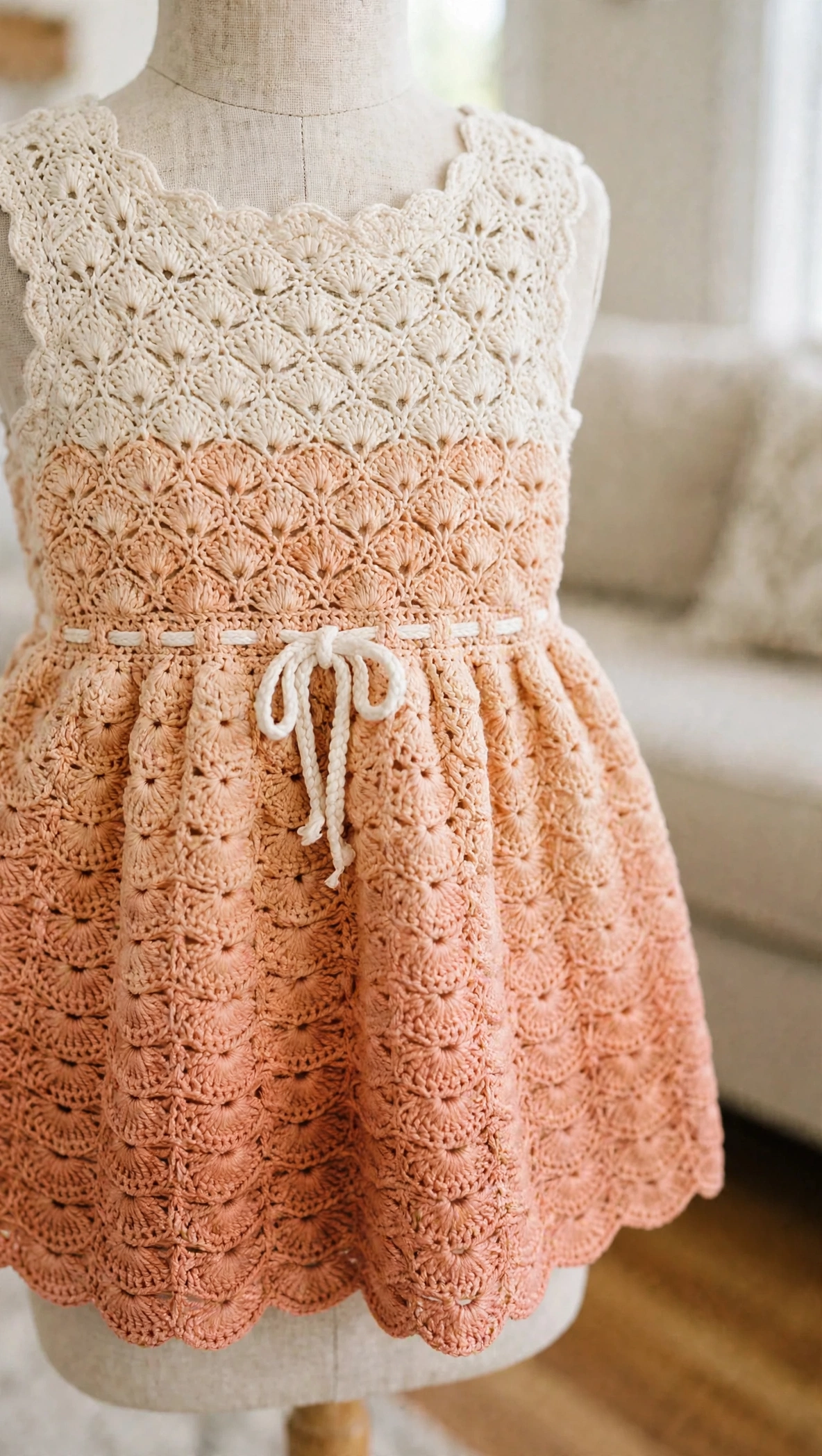 Fächermuschel-Detail am Ombré-Babykleid