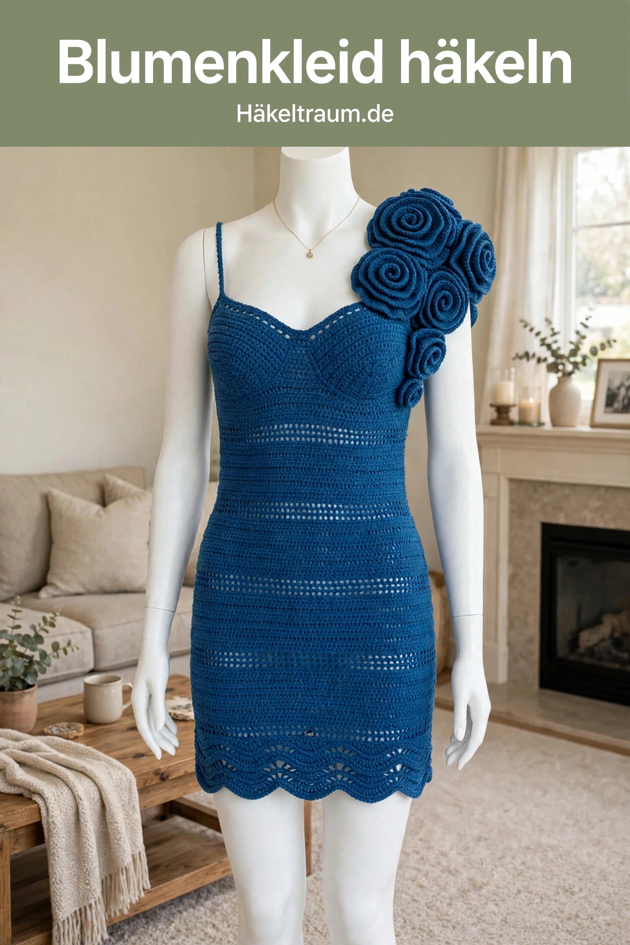 Ozeanblaues Blumen-Schulterkleid