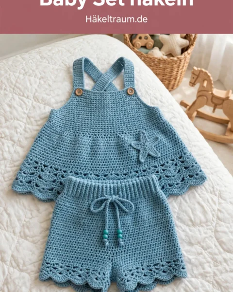 Ozeanblaues Küsten-Babyset häkeln – kostenlose Anleitung