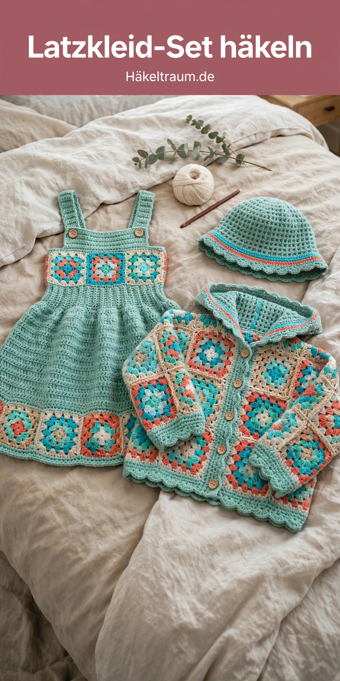 Ozeanbrise-Granny-Square-Latzkleid-Set gehäkelt