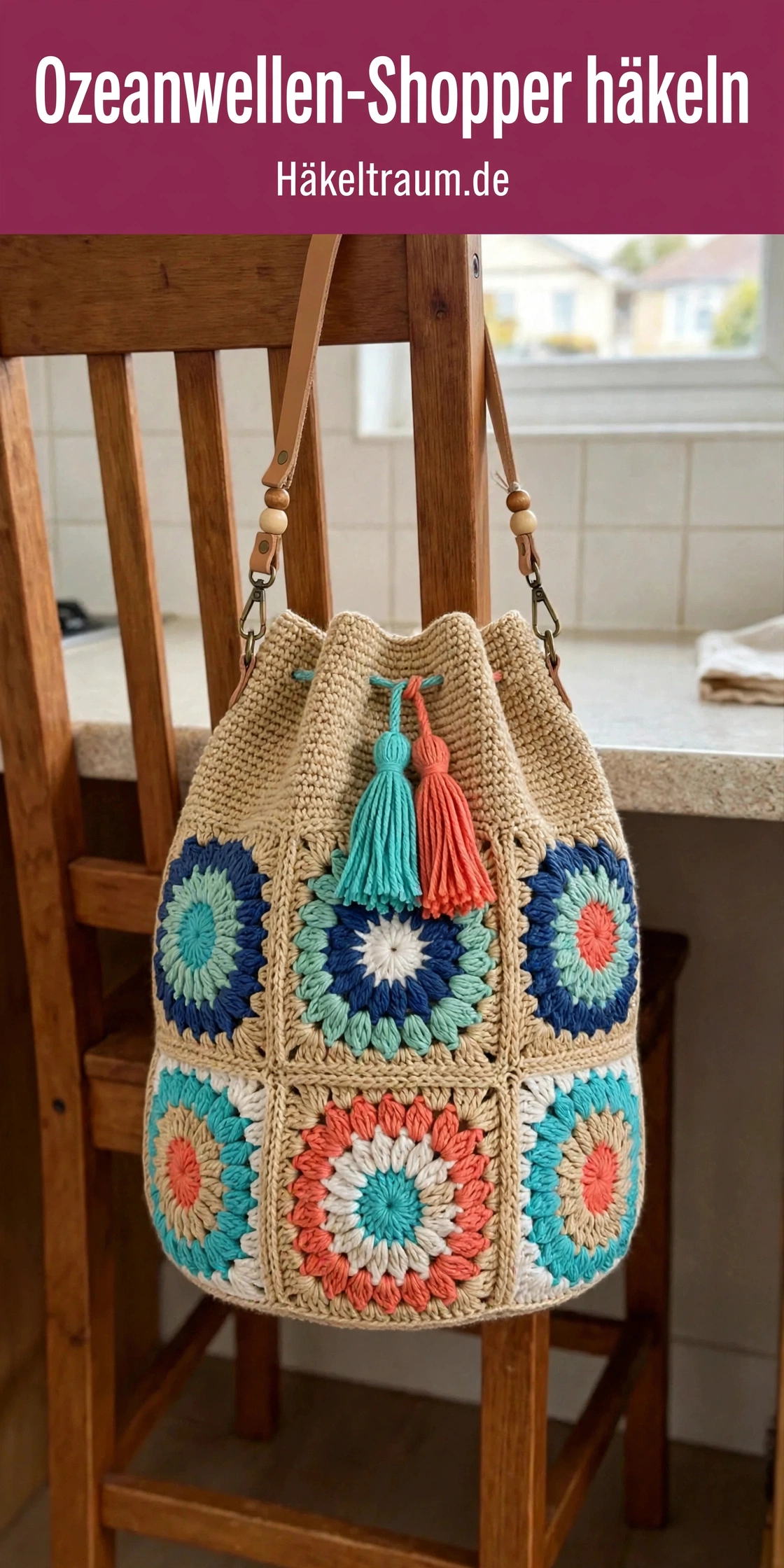 Ozeanwellen Granny Square Tasche