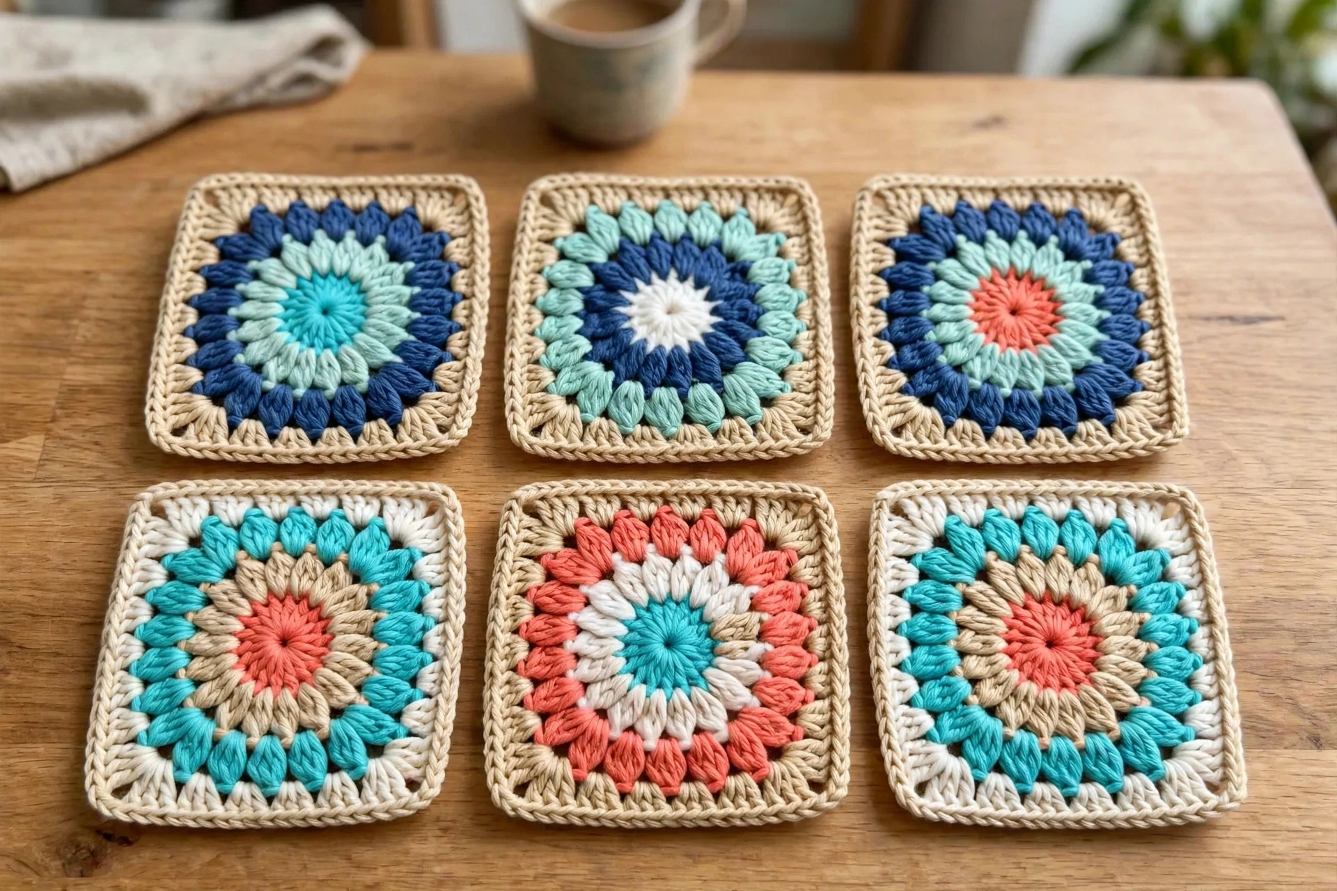 Fertige Sunburst Granny Squares
