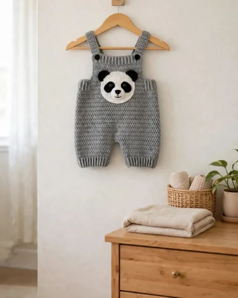 Panda Baby Latzhose häkeln – Häkelanleitung