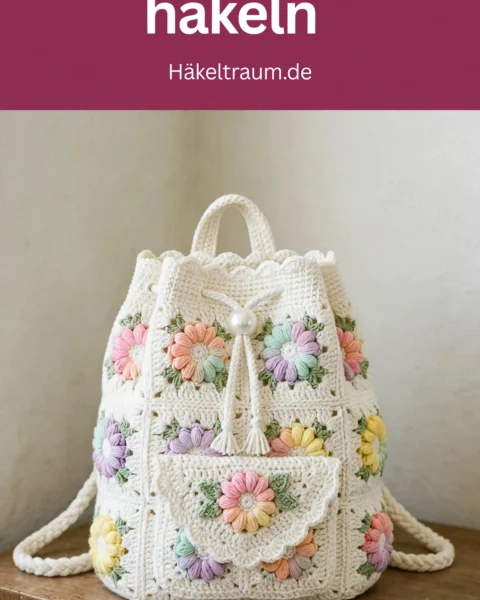 Pastel-Rucksack mit Gänseblümchen häkeln – kostenlose Anleitung