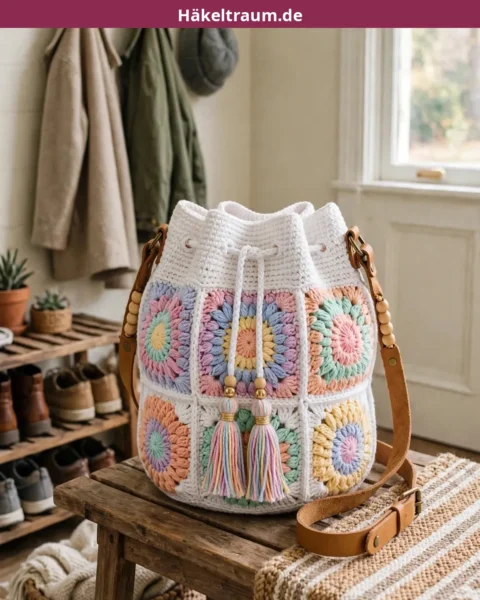 Pastell Regenbogen Beuteltasche häkeln – Häkelanleitung