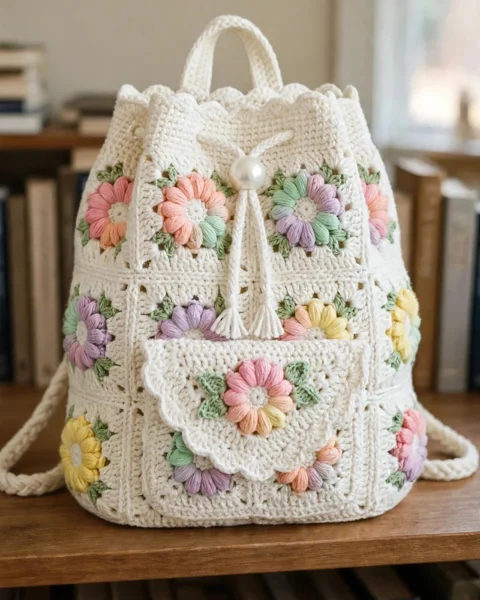 Pastell-Regenbogen-Gänseblümchen-Rucksack – Kostenlose Häkelanleitung