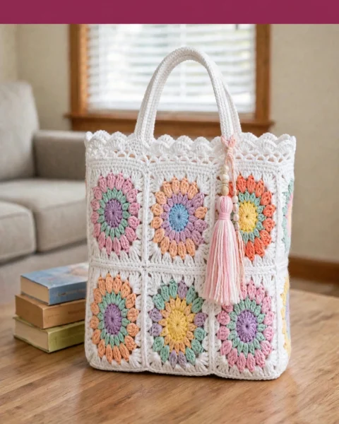Pastell-Regenbogen Tasche häkeln – Granny Square Blumen-Tasche