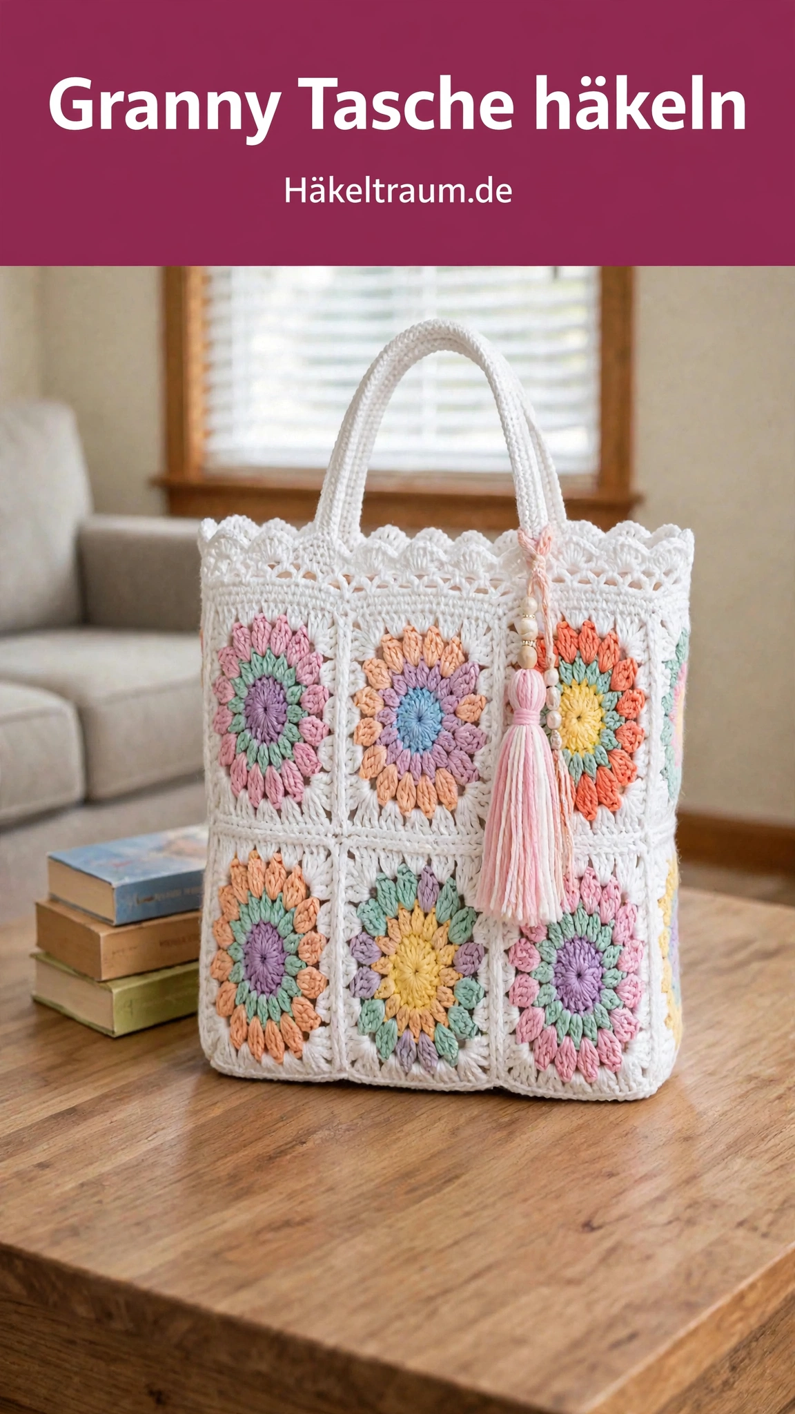 Pastell-Regenbogen Granny Square Blumen-Tasche