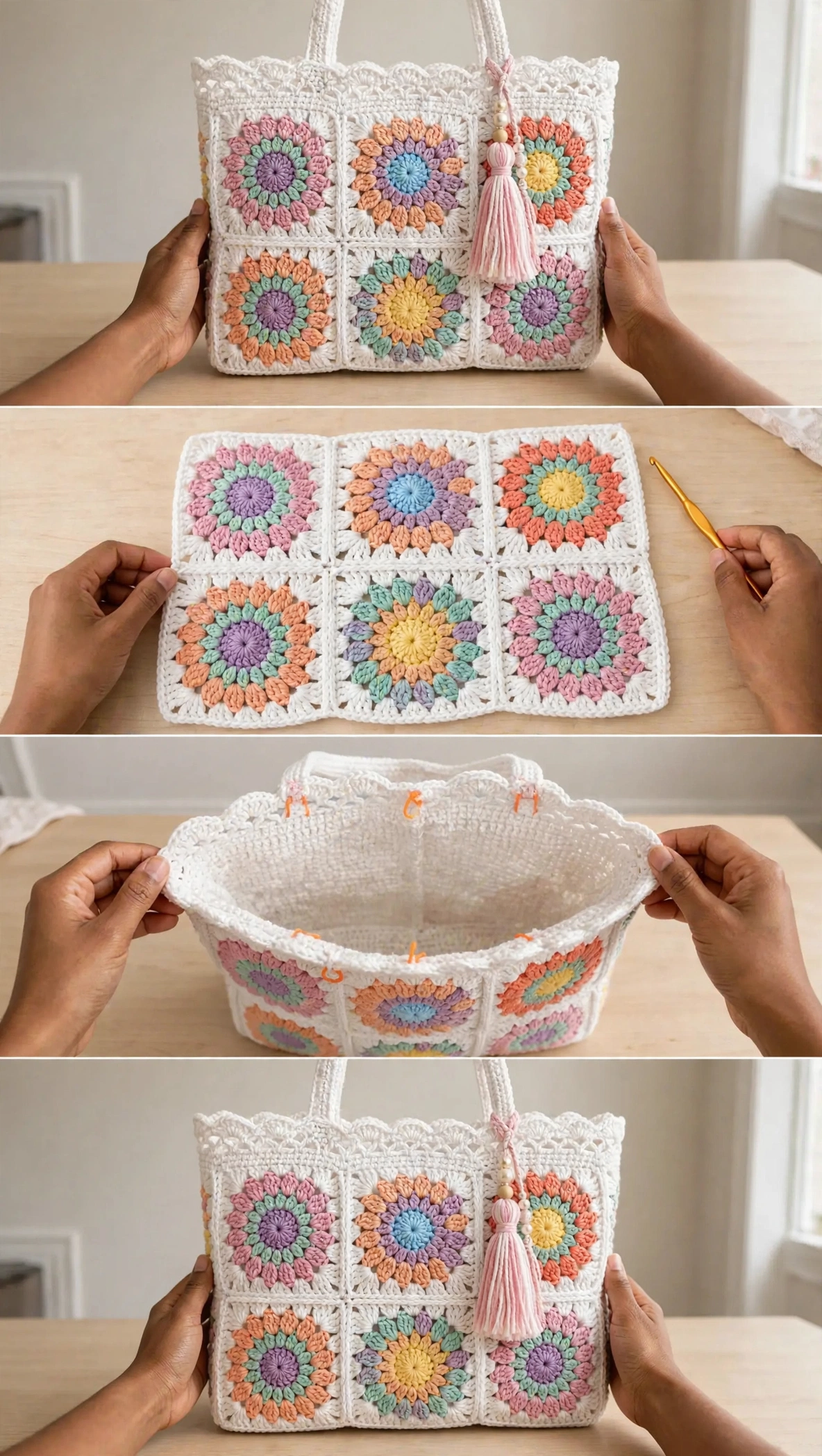 Pastell-Regenbogen Granny Square Tasche Prozess