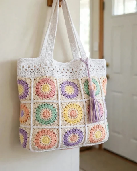 Pastellgarten Granny Square Shopper – Kostenlose Häkelanleitung