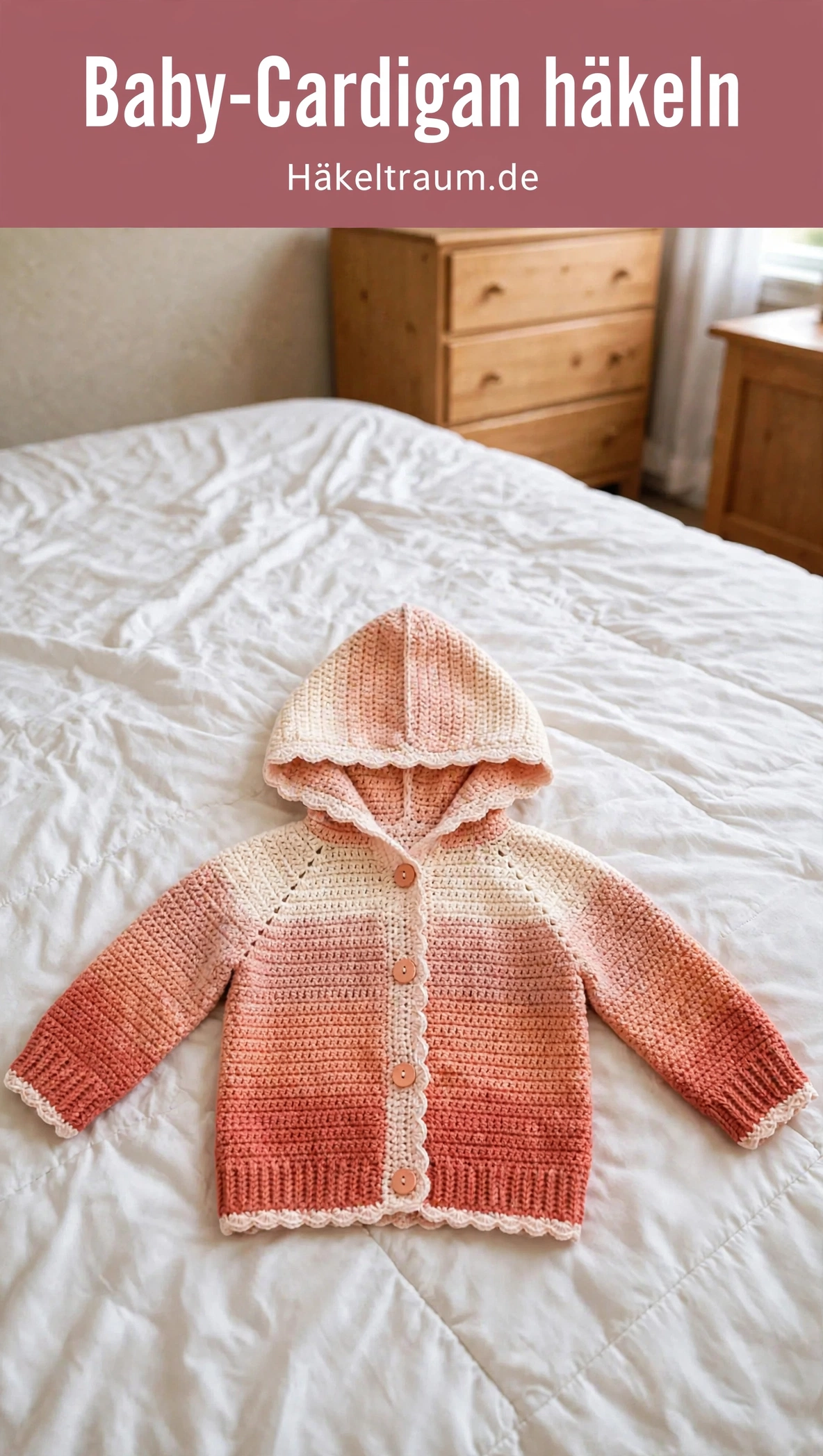 Pfirsich-Ombre Baby-Cardigan mit Kapuze