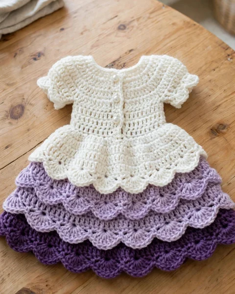 Puppenkleid mit Rüschen häkeln: Kostenlose Anleitung