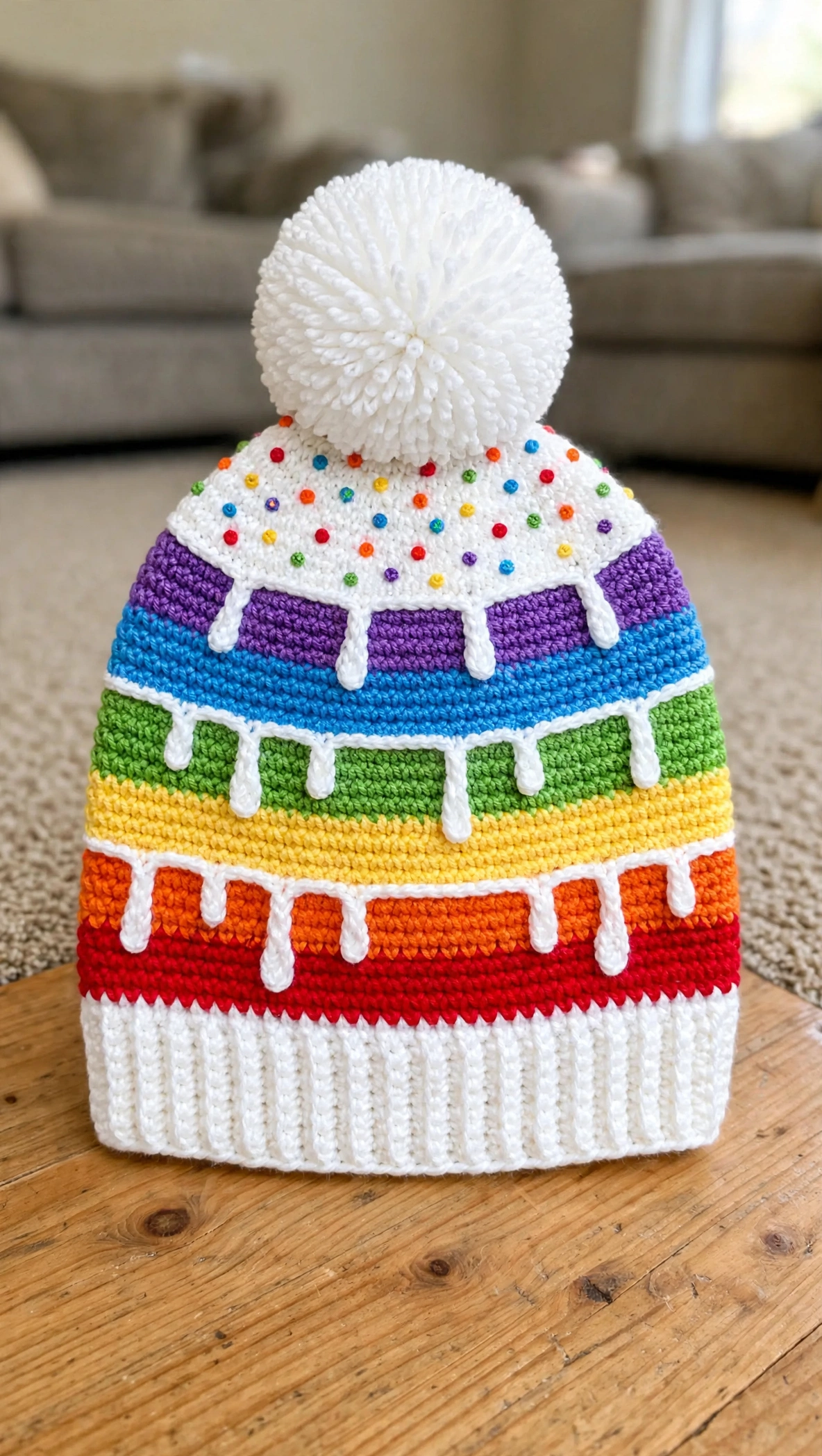 Regenbogen Torten Mütze Detail