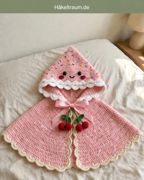 Rosa Cupcake-Kapuzen-Cape häkeln – Kostenlose Häkelanleitung