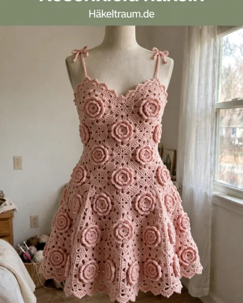 Rosa Rosen-Spitzenkleid häkeln: Romantische Anleitung