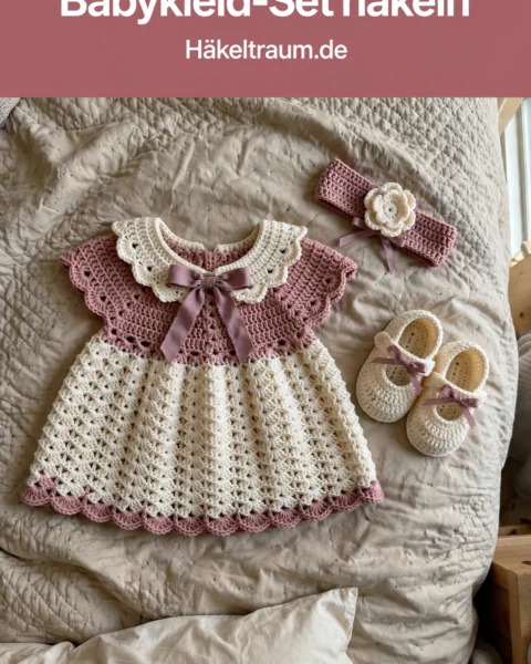 Rosengarten Babykleid-Set häkeln: Kleid, Stirnband & Schühchen