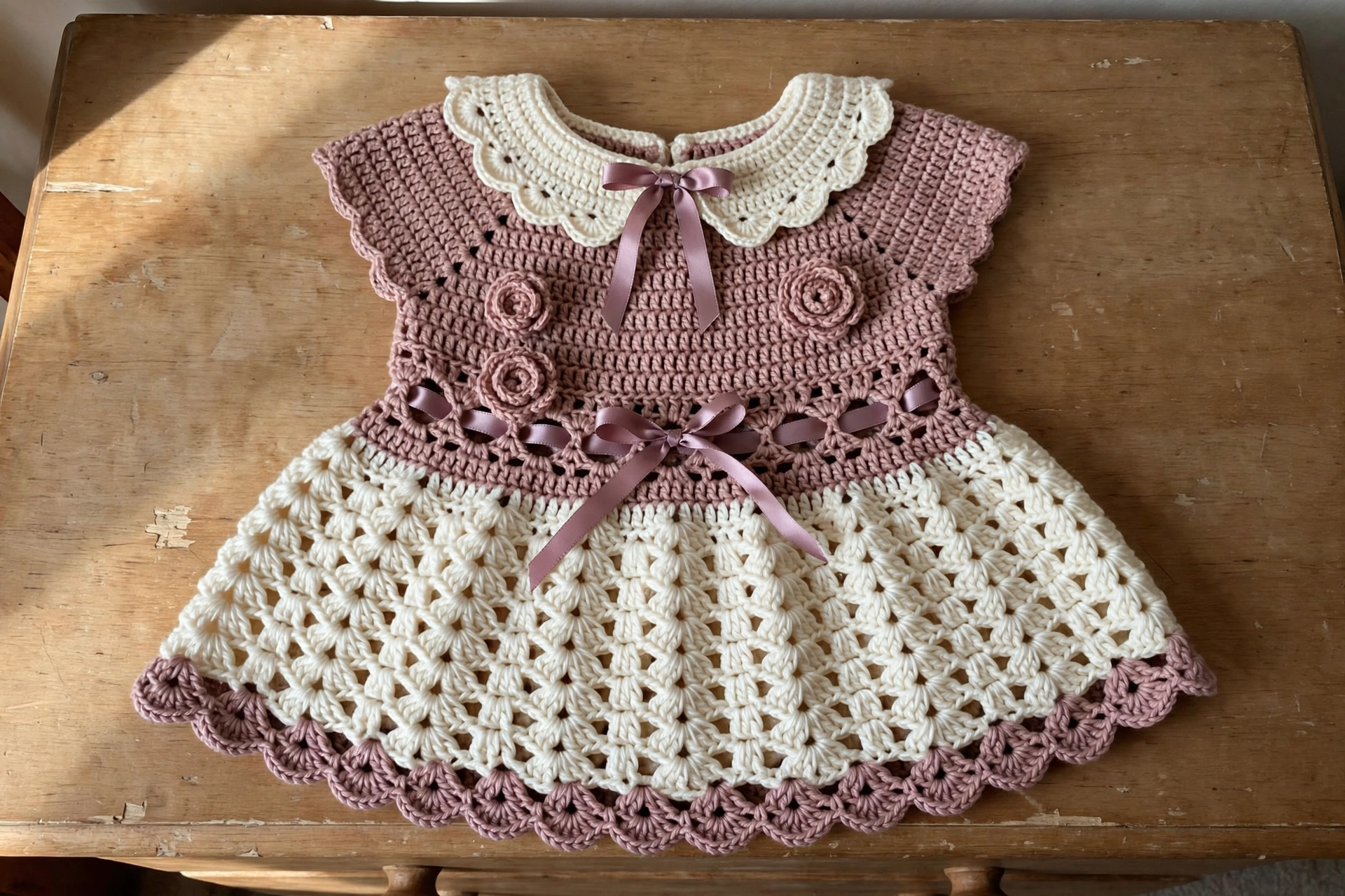 Detail des Rosengarten Babykleid-Sets
