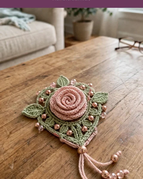 Rosenranken-Armband häkeln in Rosé – zartes Spitzenarmband