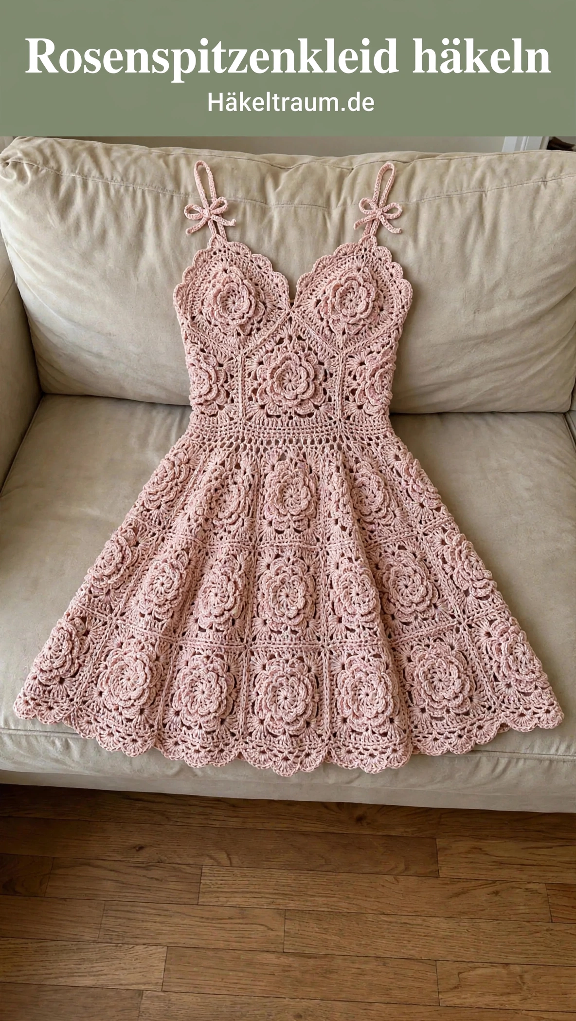 Zartrosa Rosenspitzenkleid aus Granny Squares