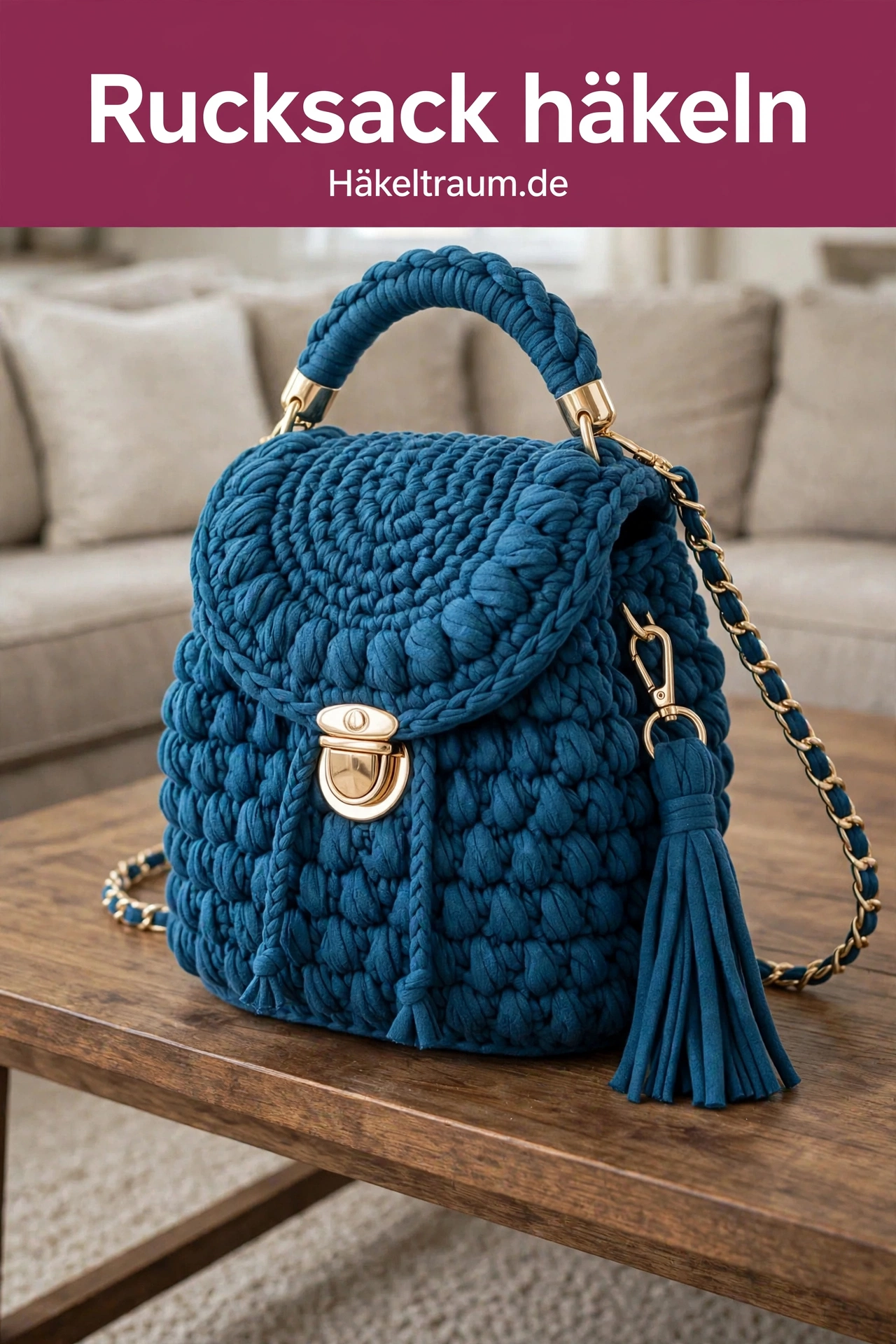 Salbeigrüner Boho Häkel-Rucksack