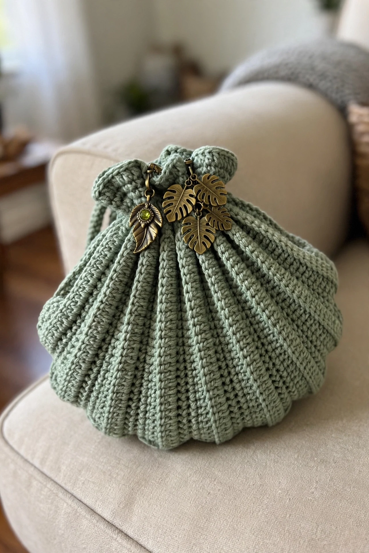 Nahaufnahme der gerafften Muschelform und Charms