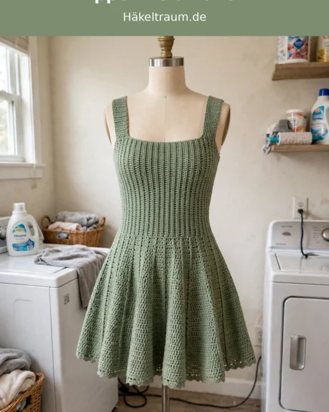 Rippenkleid häkeln: Salbei geripptes Kleid Anleitung