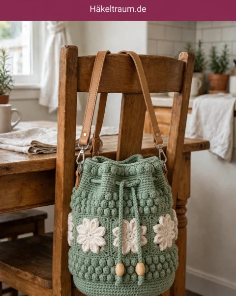 Blumen-Beuteltasche häkeln – Anleitung mit Bobbelmuster