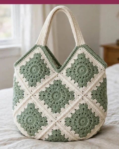 Salbeigrüne Granny-Square-Hobo-Tasche häkeln – kostenlose Anleitung