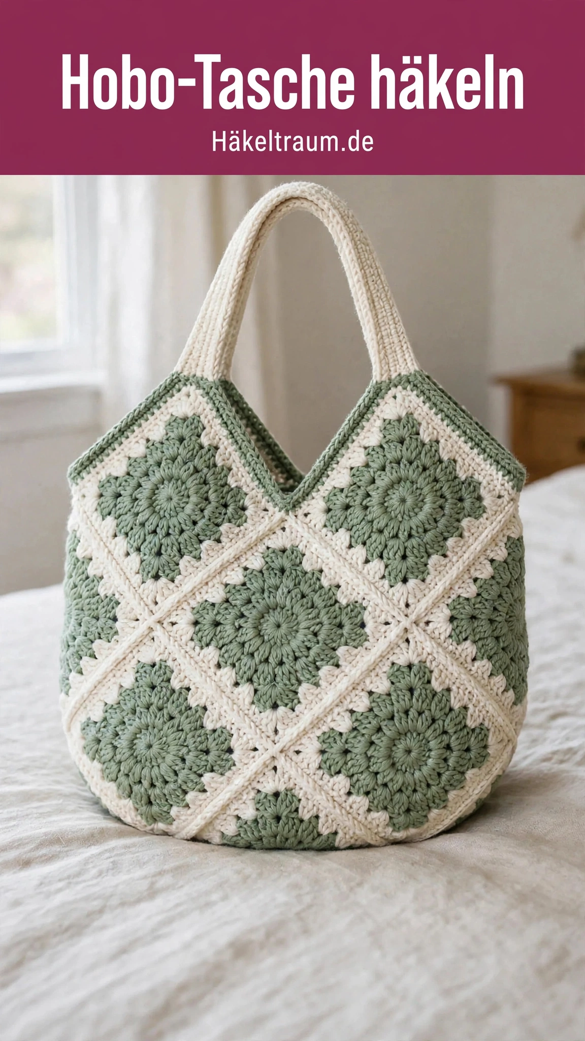 Salbeigrüne Granny-Square-Hobo-Tasche häkeln