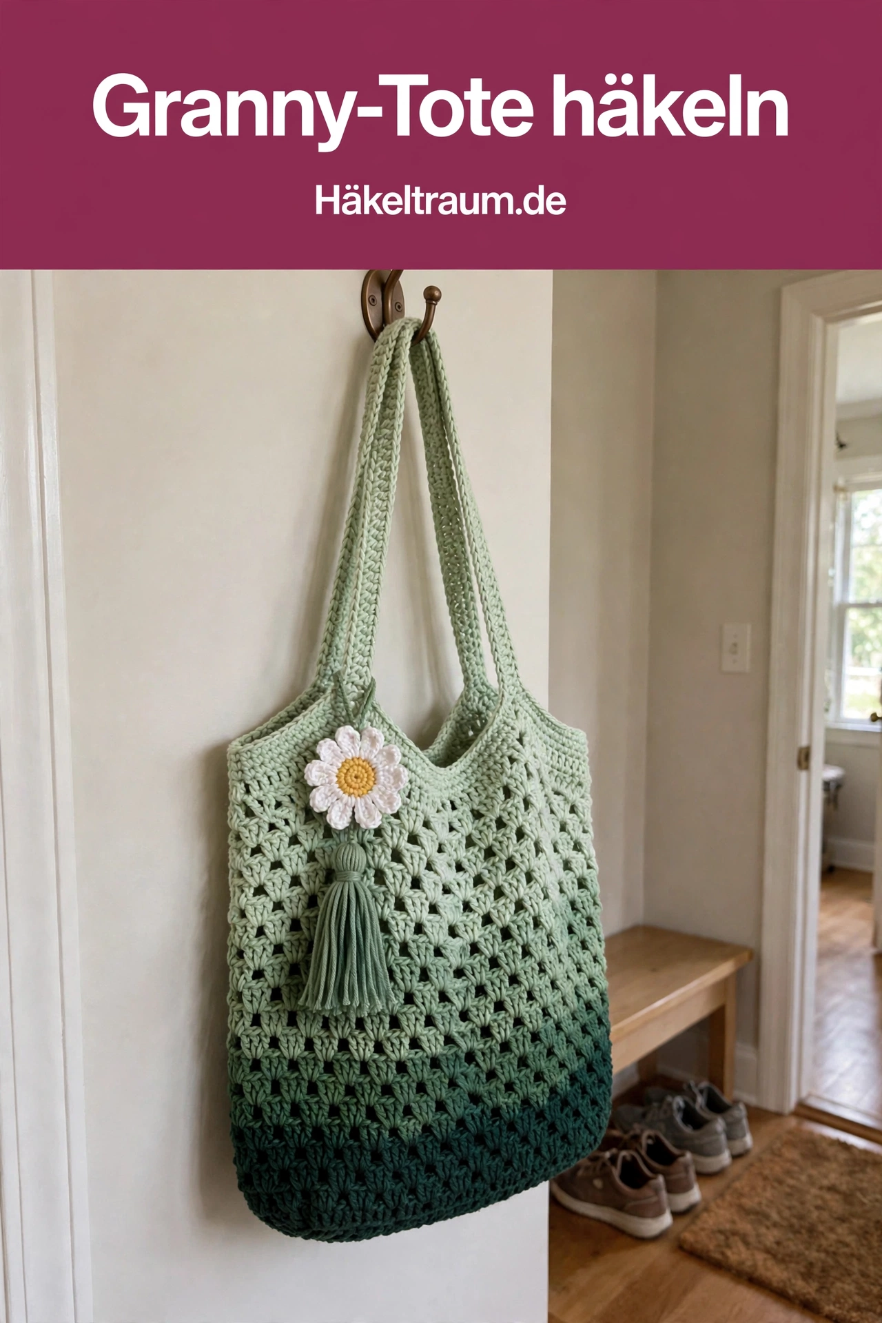 Salbeigrüne Granny-Tote mit Gänseblümchen