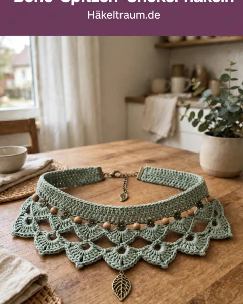 Salbeigrüner Boho-Spitzen-Choker – Kostenlose Häkelanleitung