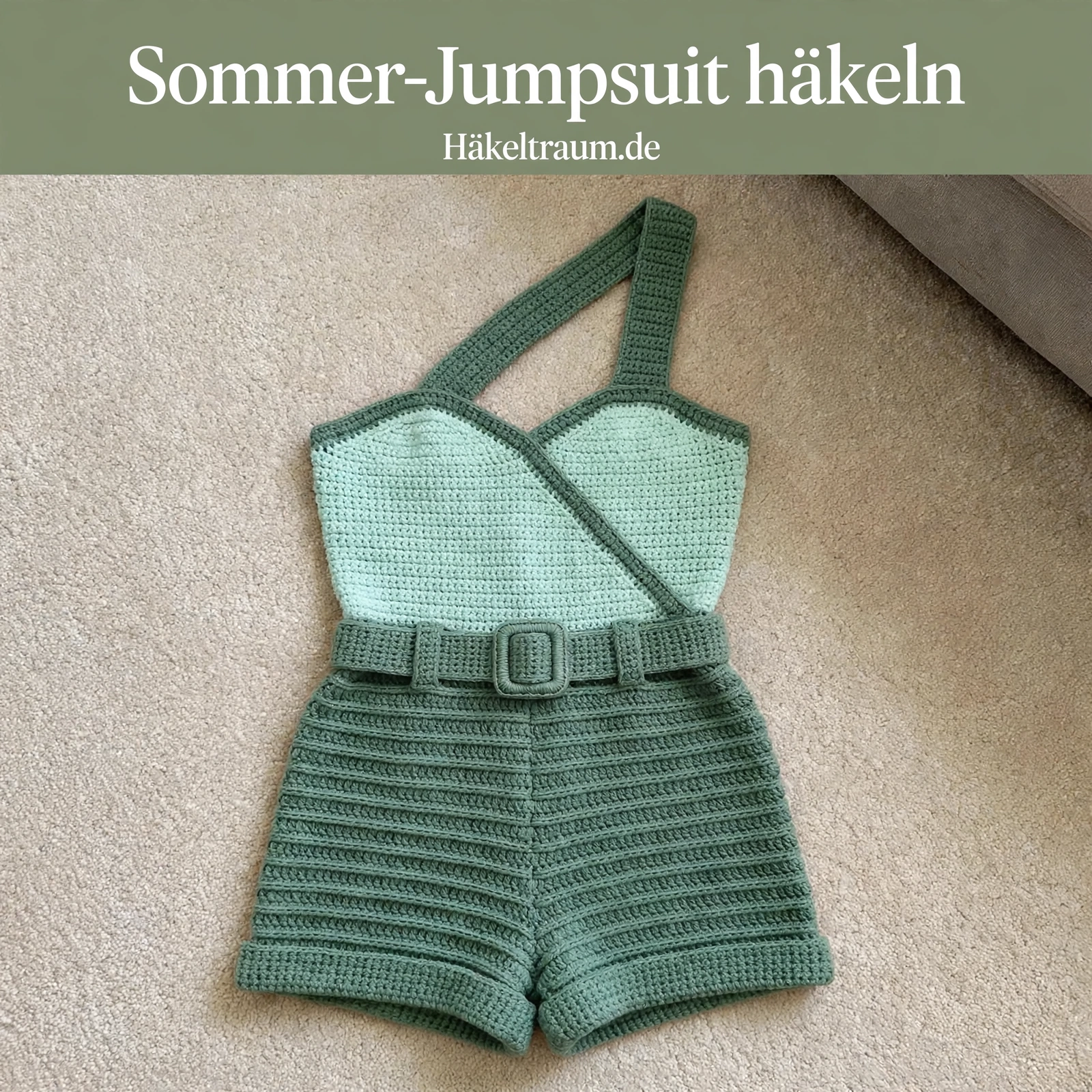 Salbeigrüner Häkel-Jumpsuit