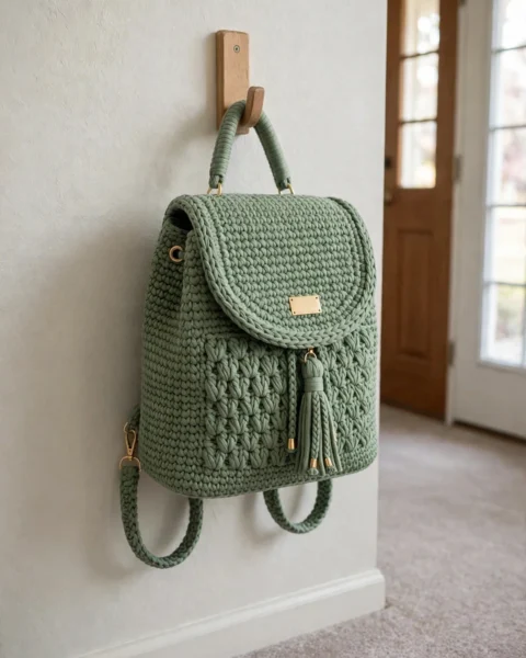 Salbeigrüner minimalistischer Rucksack – Kostenlose Häkelanleitung
