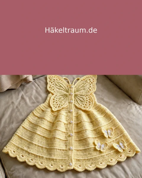 Schmetterlingskleid für Babys häkeln – Sonnengelb