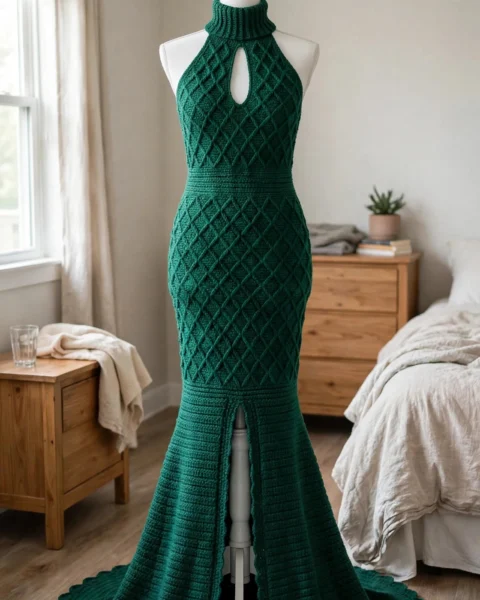 Smaragd Meerjungfrauen-Kleid mit Rautenmuster – Kostenlose Häkelanleitung